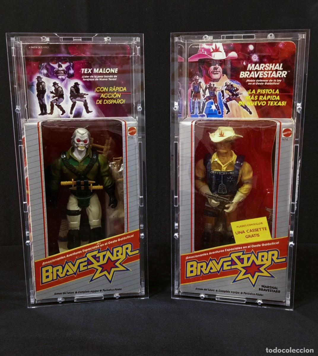 Figuras de acci&oacute;n: BRAVESTARR, MARSHALL Y TEX MALONE, VARIANTES ESPA&Ntilde;OLAS, MATTEL, 1986, PRECINTADAS.