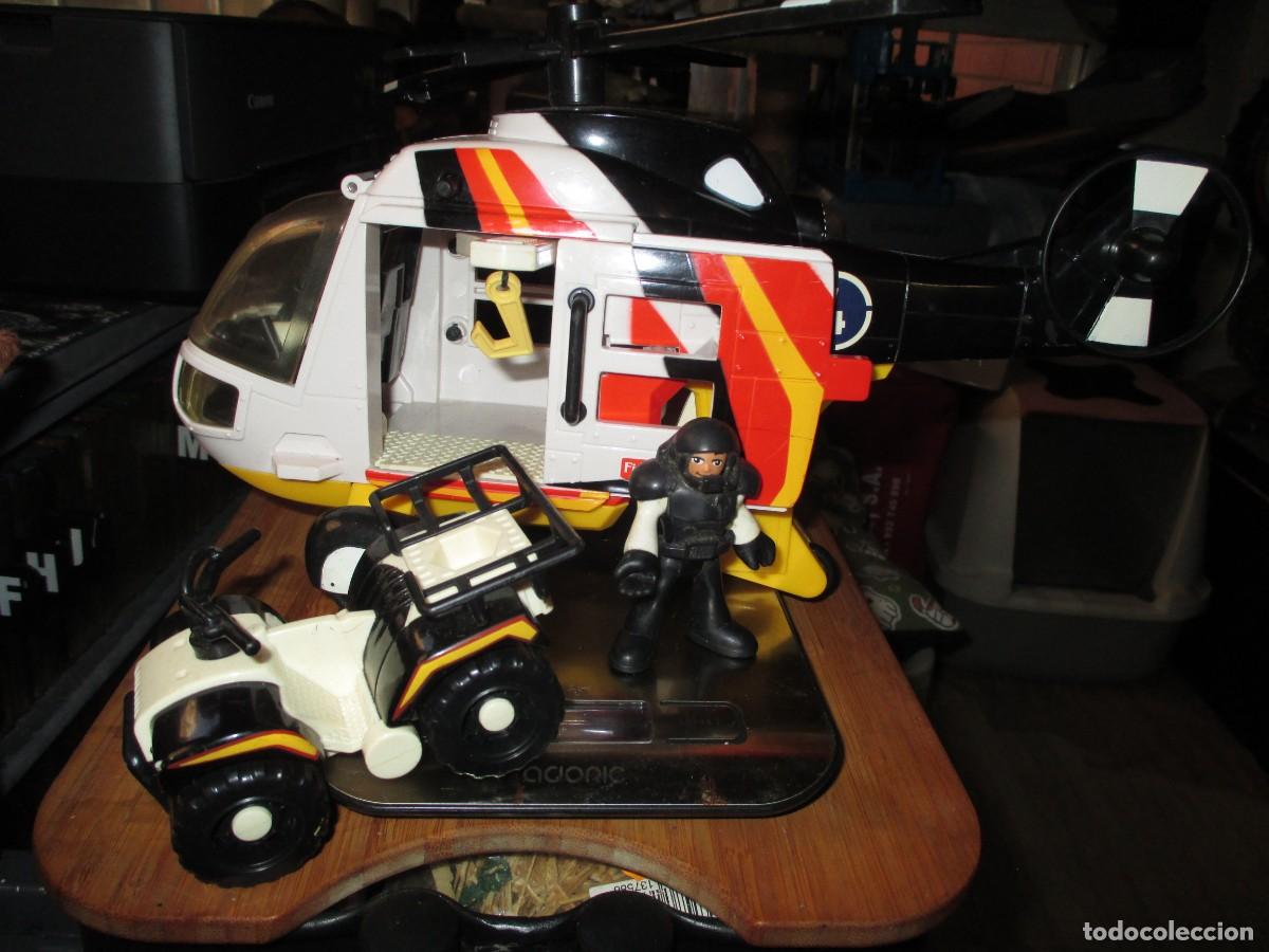 Figurines d'action: 869-Lote Helic&oacute;ptero de Rescate Fisher-Price Imaginext + Moto y 3 Figuras