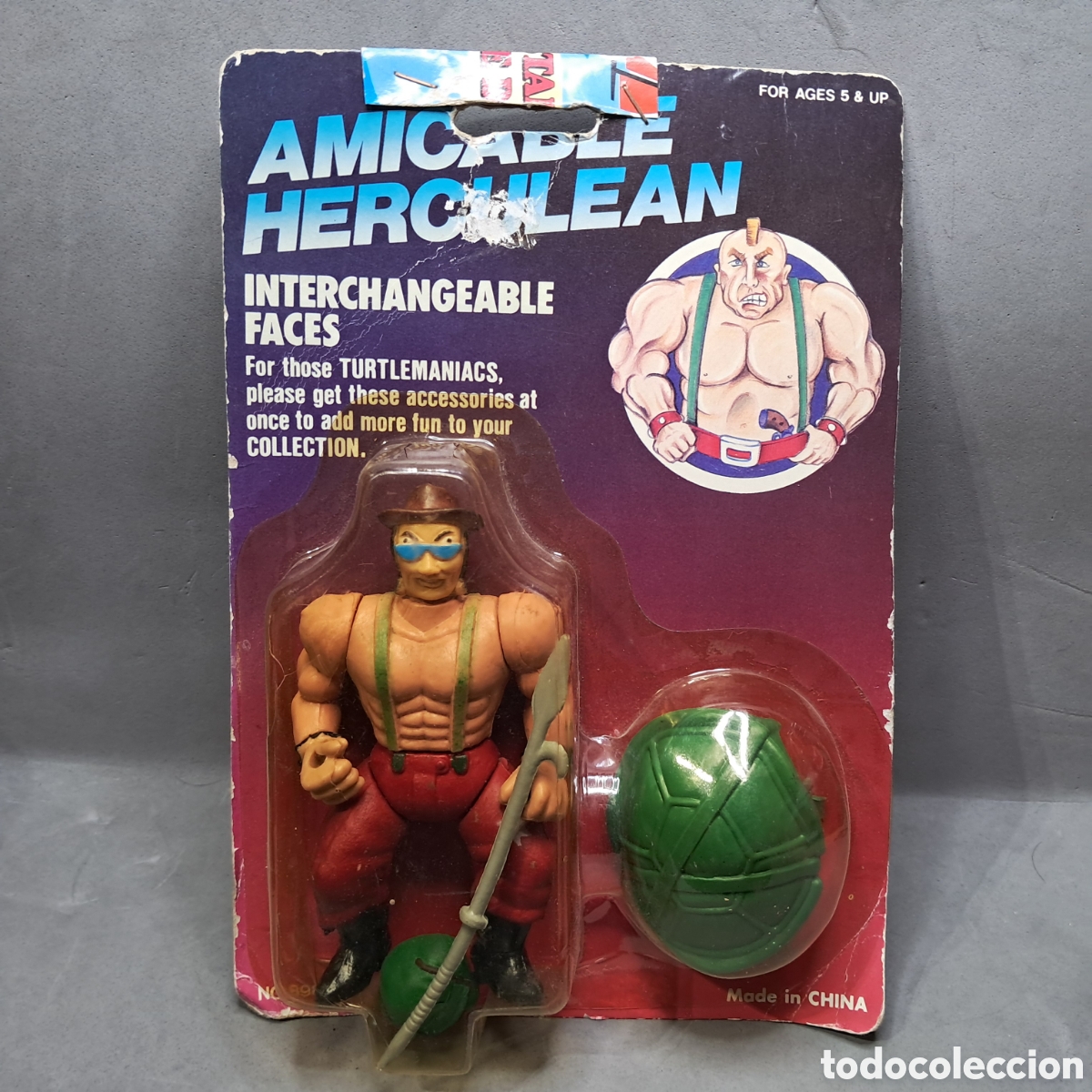 Actionfiguren: Antiguo mu&ntilde;eco AMICABLE HERCULEAN bootleg de Tortugas Ninja con cabeza intercambiable. A&ntilde;os 80 - 90