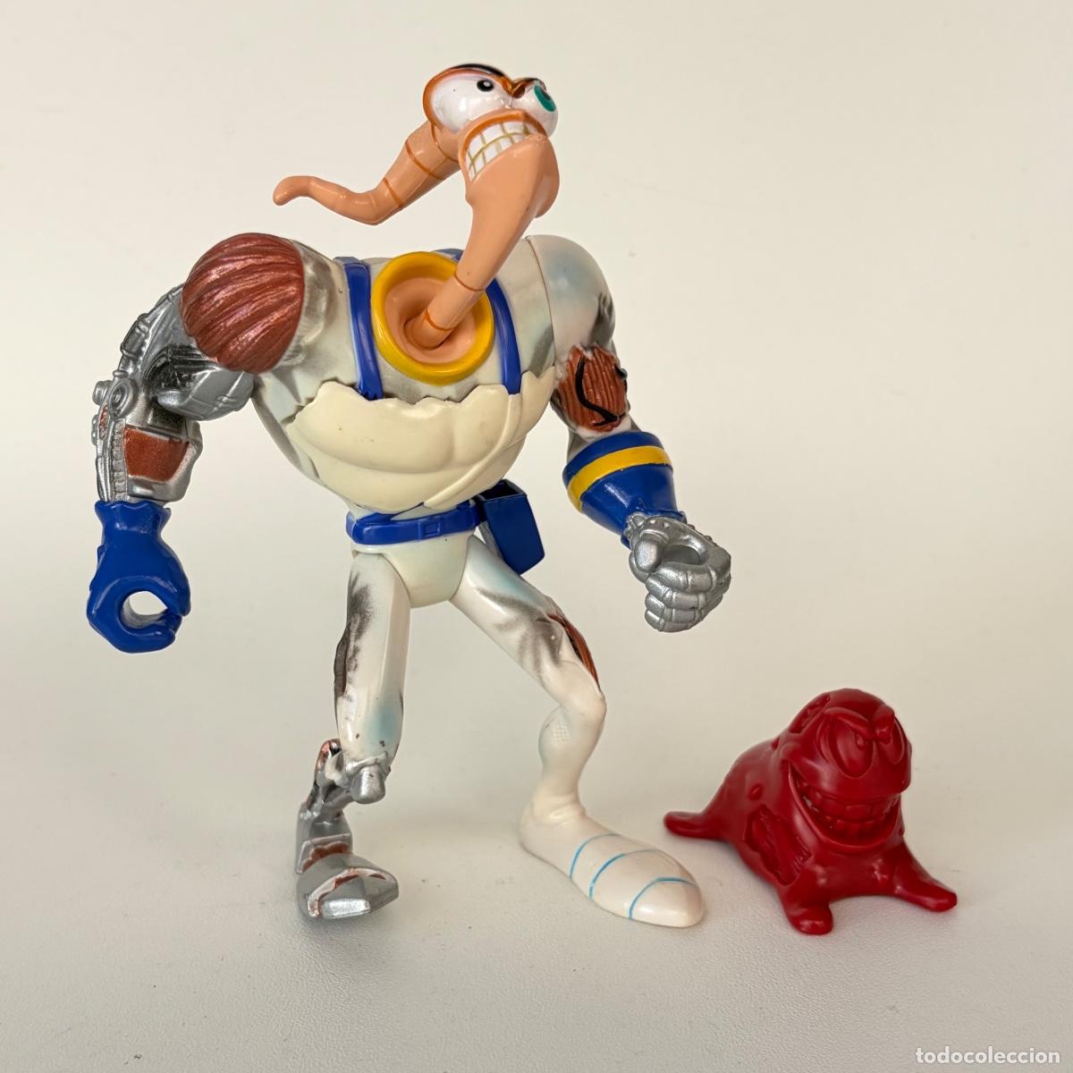 Figuras de acci&oacute;n: figura mu&ntilde;eco Battle Damage Earthworm Jim Playmates 1994 con Snot gusano
