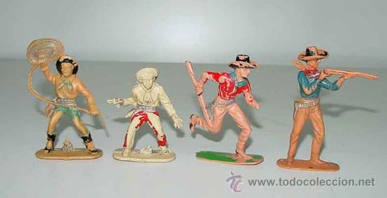 Rubber and PVC Figures: ANTIGUO LOTE DE 4 COW BOYS DE PLASTICO