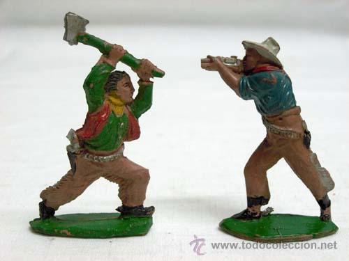 Figuras de goma y PVC: 2 Vaqueros a pie Lafredo a&ntilde;os 50 - Foto 1