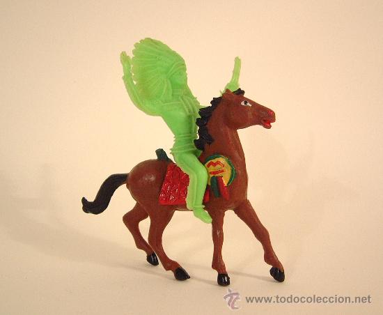 Figuras de goma y PVC: INDIO VERDE CON BONITO CABALLO COMANSI ,REF 320 - Foto 1