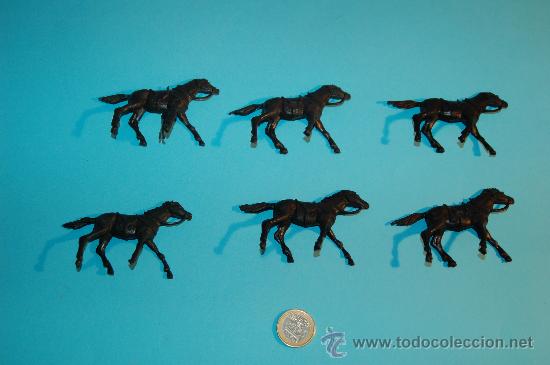 Figuras de goma y PVC: 6  CABALLOS  MONOCROMO  , DE LOS 70 - COMO NUEVOS - NEGROS