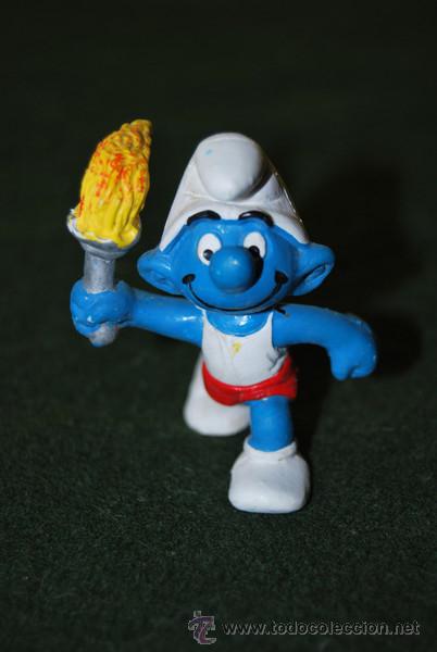 Figuras de Goma y PVC: PITUFO CON ANTORCHA OL&Iacute;MPICA - OLIMPIADAS - PEYO - FIGURA DE PVC