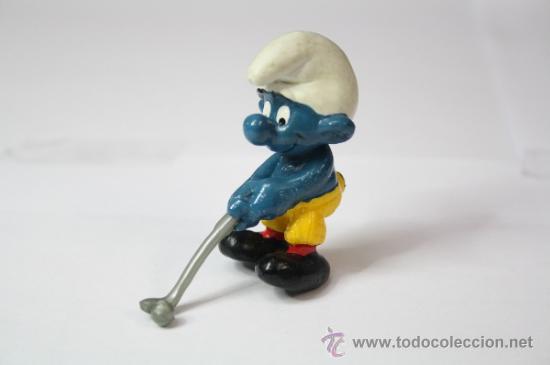 Gummi- und PVC-Figuren: Figura de Goma/ PVC - Pitufo Jugando al Golf, Peyo 1979 - Schlelch, Hong Kong