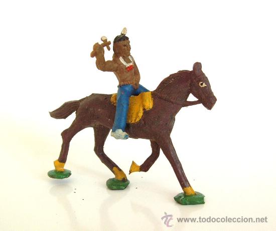 Figuras de goma y PVC: ALCA CAPELL INDIO HACHA+ CABALLO MARRON REF.2740 - Foto 1