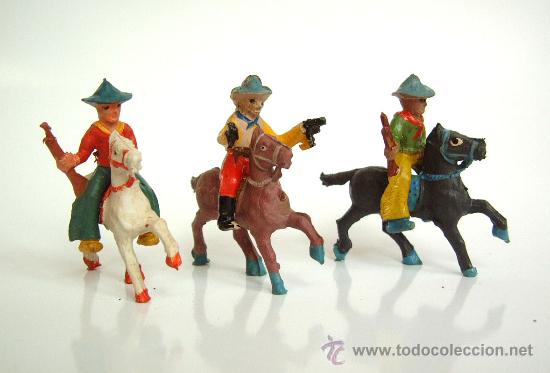Figuras de goma y PVC: TRES VAQUEROS A CABALLO ALCA-CAPELL - Foto 1