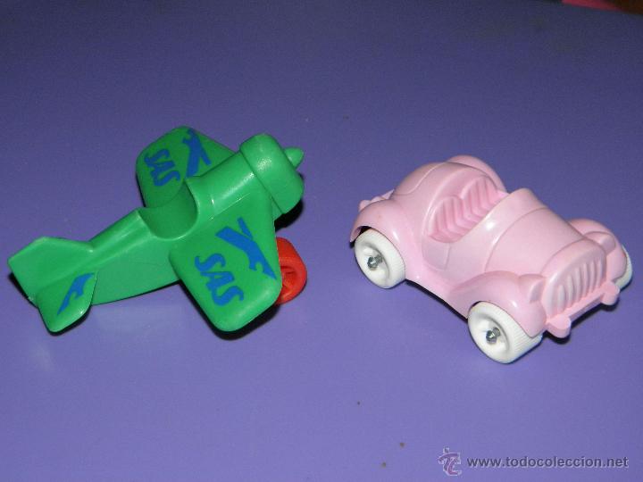 Figuras de goma y PVC: Lote de coche y avi&oacute;n de Vikingplast, Viking Toys Sweden, a&ntilde;os 80 irrompibles