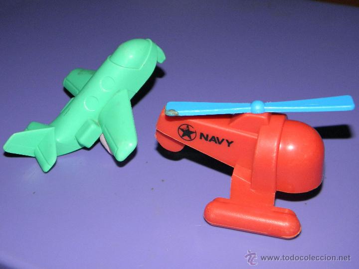 Figuras de goma y PVC: Lote de helic&oacute;ptero y avi&oacute;n de Vikingplast, Viking Toys Sweden, a&ntilde;os 80 irrompibles