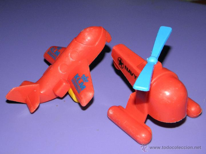 Figuras de goma y PVC: Lote de helic&oacute;ptero y avi&oacute;n de Vikingplast, Viking Toys Sweden, a&ntilde;os 80 irrompibles