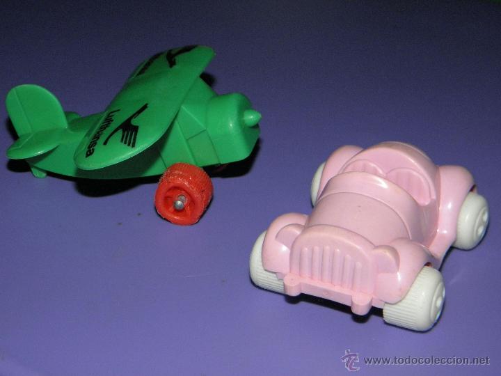 Figuras de goma y PVC: Lote de coche y avi&oacute;n de Vikingplast, Viking Toys Sweden, a&ntilde;os 80 irrompibles