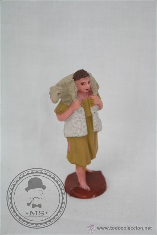 Rubber and PVC Figures: Antigua Figura de PVC - Pastor con Oveja - 7 Cm Altura