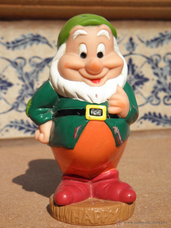 Figuras de Goma y PVC: Antiguo mu&ntilde;eco Enanito Feliz de Blancanieves de Disneyland Par&iacute;s de 13 cm
