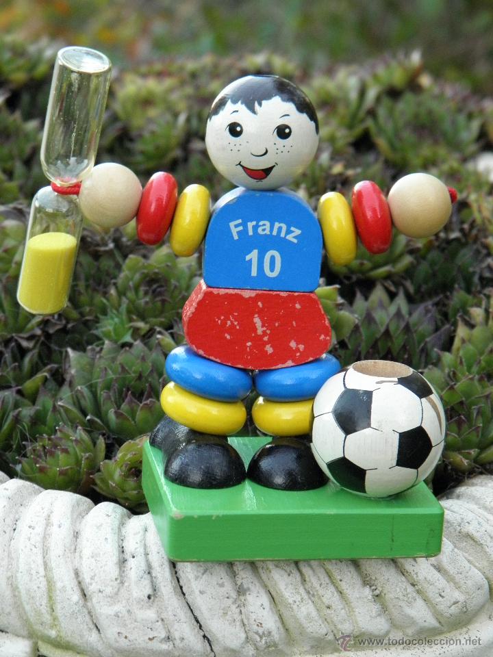 Figuras de goma y PVC: Mu&ntilde;eco de madera temporizador infantil para lavarse los dientes, Heimess made in Germany