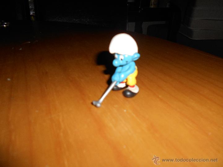 Figuras de Goma y PVC: FIGURA PVC - PITUFO / PITUFOS - JUGADOR GOLF PALO - PEYO A&Ntilde;OS 80 MUY RARO