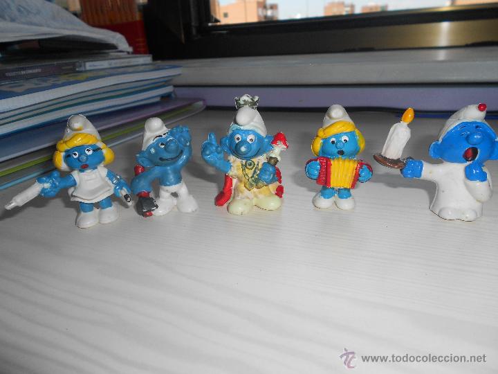 Figuras de Goma y PVC: Lote 5 figuras Pitufos a&ntilde;os 80 Espa&ntilde;a