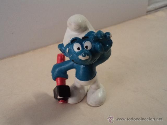 Figuras de goma y PVC: SCHTROUMPF/SMURF/PITUFO CON MARTILLO &ndash; BULLY - GERMANY - Foto 1