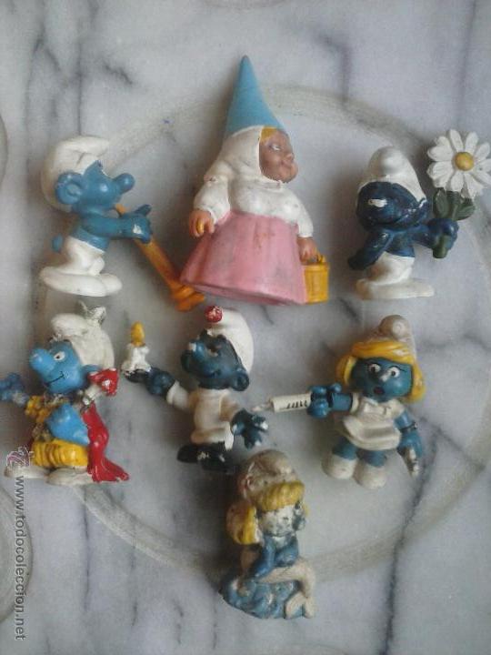 Figuras de goma y PVC: Lote de 7 PITUFOS , a&ntilde;os 70 . - Foto 1