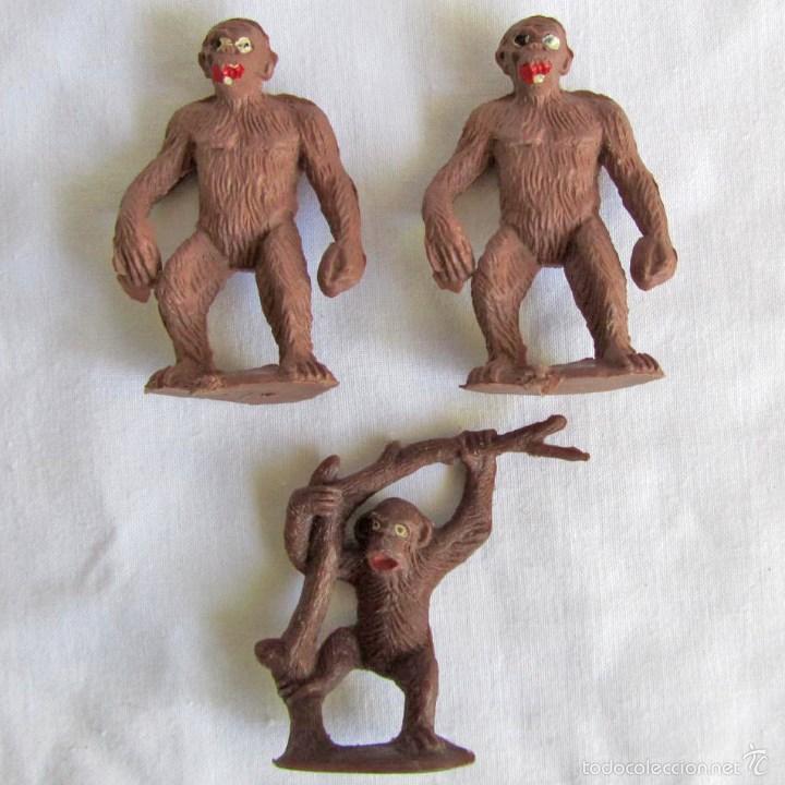 Figuras de Goma y PVC: 3 monos simios mono de pl&aacute;stico a&ntilde;os 50-60