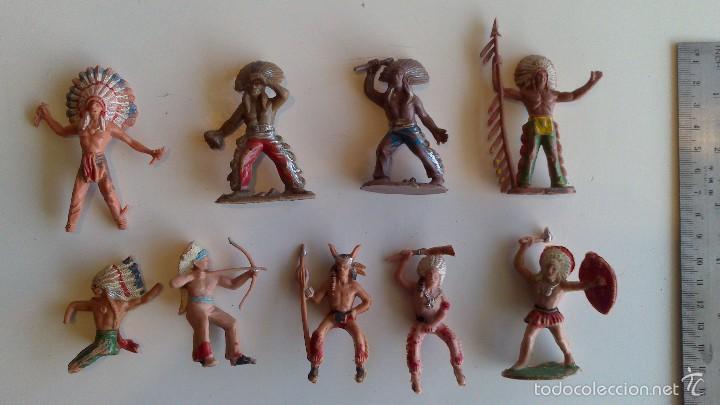 Figuras de goma y PVC: Lote de 8 indios reamsa, original a&ntilde;os 60. - Foto 1
