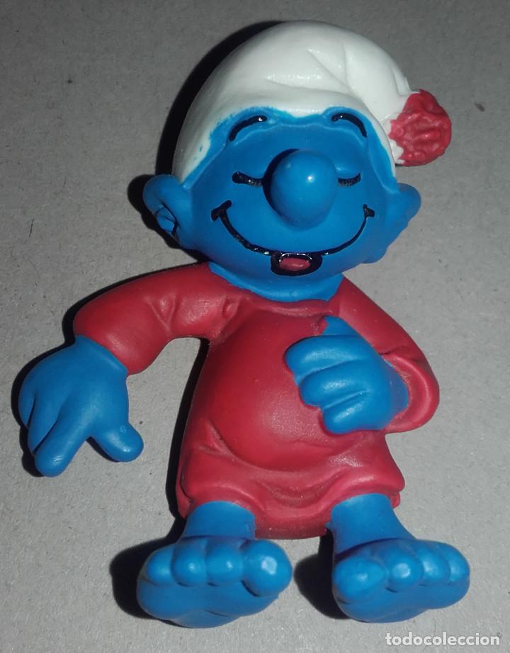 Figuras de Goma y PVC: FIGURA MU&Ntilde;ECO PITUFO DORMIDO PEYO 1982 SCHLEICH DE LOS PITUFOS
