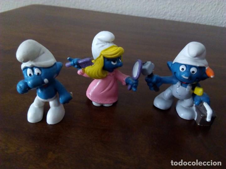 Figuras de goma y PVC: 3 Pitufos Schleich. A&ntilde;os 80. - Foto 1