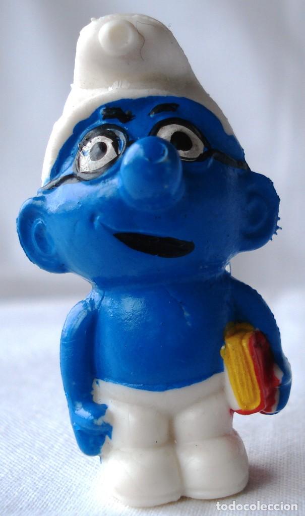 Figuras de Goma y PVC: PITUFOS: PITUFO SABIO-EMPOLL&Oacute;N CON GAFAS GOMA-PVC. SIN MARCA. PINTADO A MANO &iexcl;NUEVO! A&Ntilde;OS 80