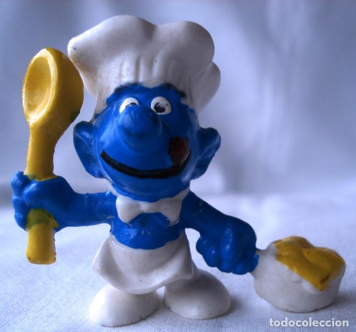 Figuras de Goma y PVC: PITUFOS: PITUFO COCINERO GOMA-PVC. SIN MARCA. PINTADO A MANO &iexcl;NUEVO! A&Ntilde;OS 80