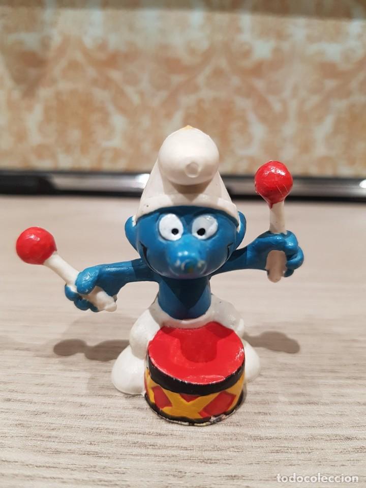 Figuras de Goma y PVC: FIGURA PVC O GOMA DURA PITUFO CON TAMBOR EURA SPAIN PEYO