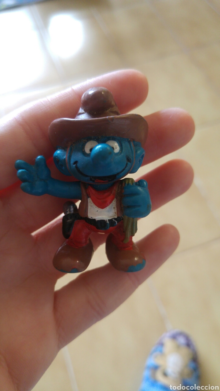 Figuras de goma y PVC: Pitufo vaquero pvc- peyo 1981 - Foto 1