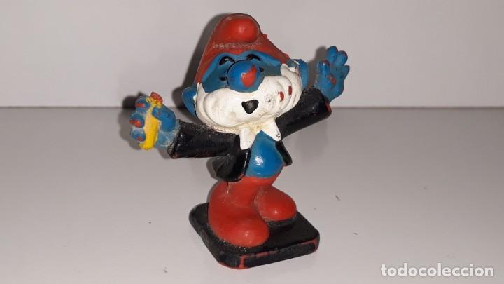 Figuras de Goma y PVC: ANTIGUA FIGURA DE GOMA PAPA PITUFODIRECTOR ORQUESTA  - SMURFS - LOS PITUFOS - A&Ntilde;OS 80