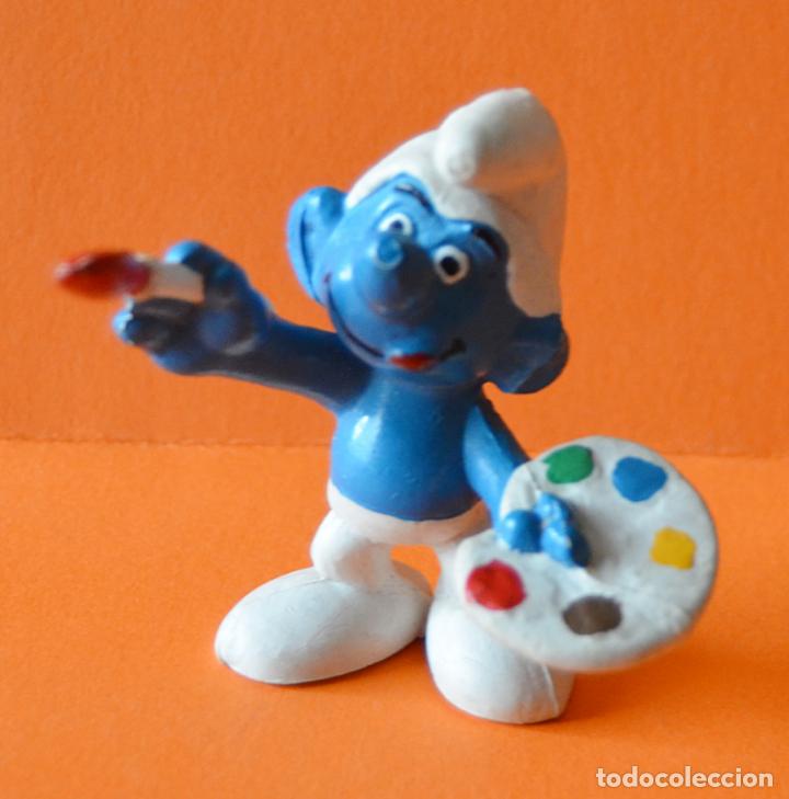 Figuras de Goma y PVC: PITUFO PINTOR CON PALETA Y PINCEL