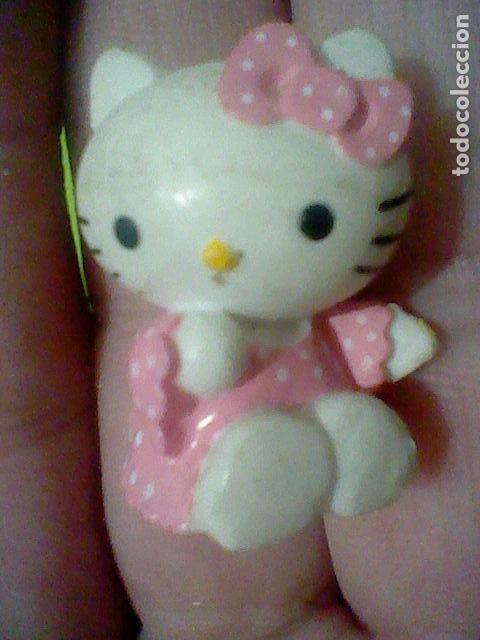 Figuras de Goma y PVC: KITTY HELLO GATITA LAZO VESTIDO LUNARES ROSA  PVC PINTADO MANO USADA