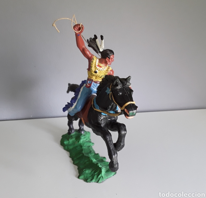 Figuras de goma y PVC: Indio a caballo , Elastolin 7 cms , del oeste, vaqueros, s&eacute;ptimo caballeria, comp. Reamsa - Foto 2