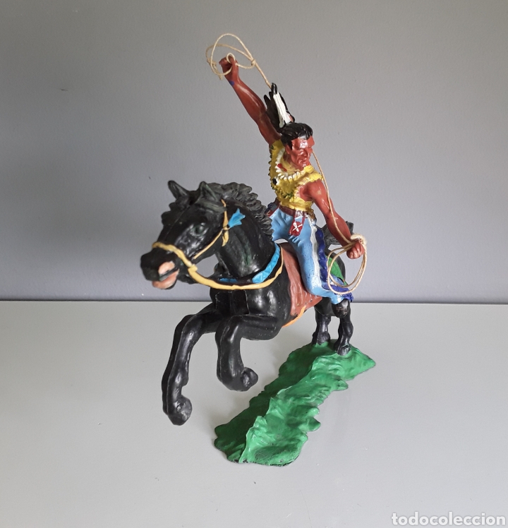 Figuras de goma y PVC: Indio a caballo , Elastolin 7 cms , del oeste, vaqueros, s&eacute;ptimo caballeria, comp. Reamsa - Foto 3