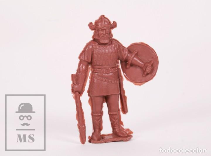 Figurines en Caoutchouc et PVC: Figura de Pl&aacute;stico, de Parrado - Vikingo con Lanza y Escudo - Muy Raro - A&ntilde;os 60-70