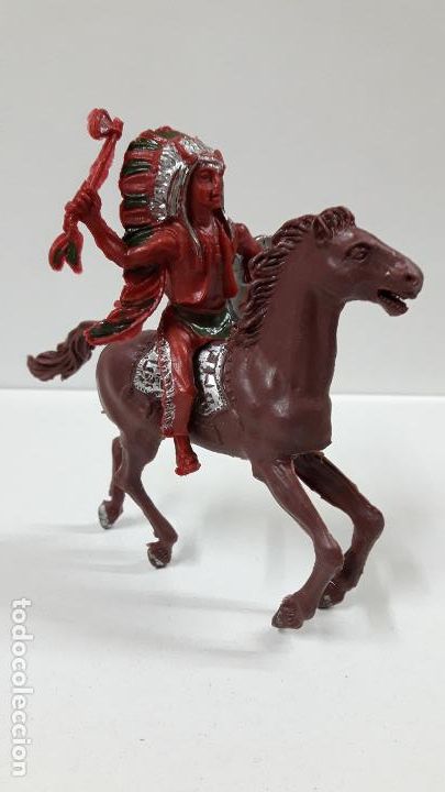 Gummi- und PVC-Figuren: GUERRERO INDIO A CABALLO . REALIZADO POR REIGON . SERIE GRANDE - ALTURA A CABALLO 13,5 CM . A&Ntilde;OS 60