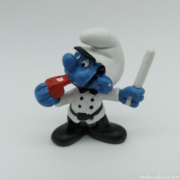 Figuras de goma y PVC: Pitufo polic&iacute;a con uniforme blanco - PEYO 1981 - Foto 1