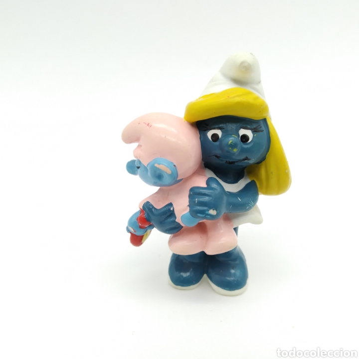 Figuras de goma y PVC: Pitufina con beb&eacute; pitufo - PEYO 1984 - Foto 1