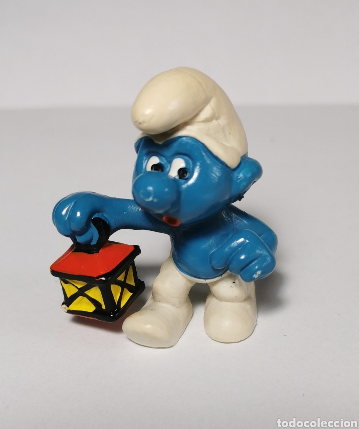 Figuras de Goma y PVC: PRIMERA EPOCA .. PITUFO CON FAROL . SMURF . PEYO 1977 .. MADE IN PORTUGAL