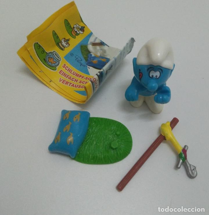 Figuras de Borracha e PVC: pescador pitufo smurf mu&ntilde;eco pitufo kinder bpz papel peana figurita miniatura bpz pesca