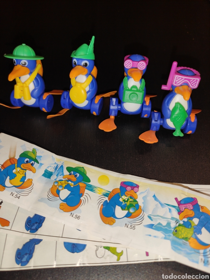 Figurines en Caoutchouc et PVC: kINDER FERRERO 113 serie K98 ping&uuml;inos aventureros 1997 completa 4 fig. + 4 bpz