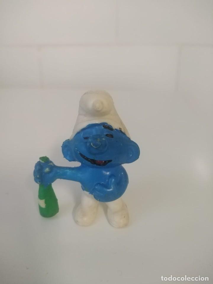 Figuras de goma y PVC: Figura pvc PITUFO BORRACHO CON BOTELLA - Foto 1