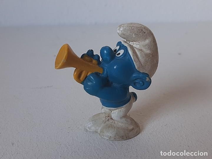 Figuras de Goma y PVC: ANTIGUA FIGURA DE GOMA DE LOS PITUFOS - SMURFS - PITUFO TROMPETISTA MUSICO - A&Ntilde;OS 80