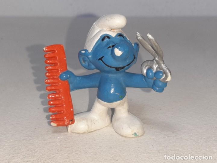 Figuras de Goma y PVC: ANTIGUA FIGURA DE GOMA DE LOS PITUFOS - SMURFS - PITUFO PELUQUERO - A&Ntilde;OS 80