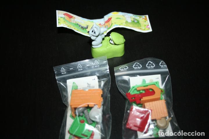 Figuras de Borracha e PVC: Kinder Ferrero 246 Encuentros entre animales dom&eacute;sticos serie k99 1998-2000 completo 3 fig + 3 BPZ
