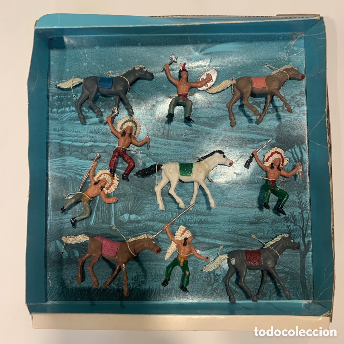 Figuras de goma y PVC: Blister caballos e indios del oeste oliver / pech - Foto 1