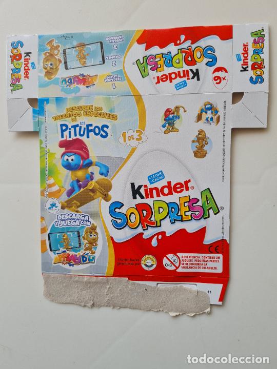 Kinder Figures: PITUFOS DORADOS - TALENTOS ESPECIALES - CAJA/EMBALAJE CARTON HUEVO SORPRESA X6 KINDER 2021