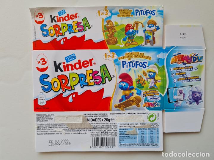 Figurines en Caoutchouc et PVC: PITUFOS DORADOS - TALENTOS ESPECIALES - CAJA/EMBALAJE CARTON HUEVO SORPRESA KINDER 2021